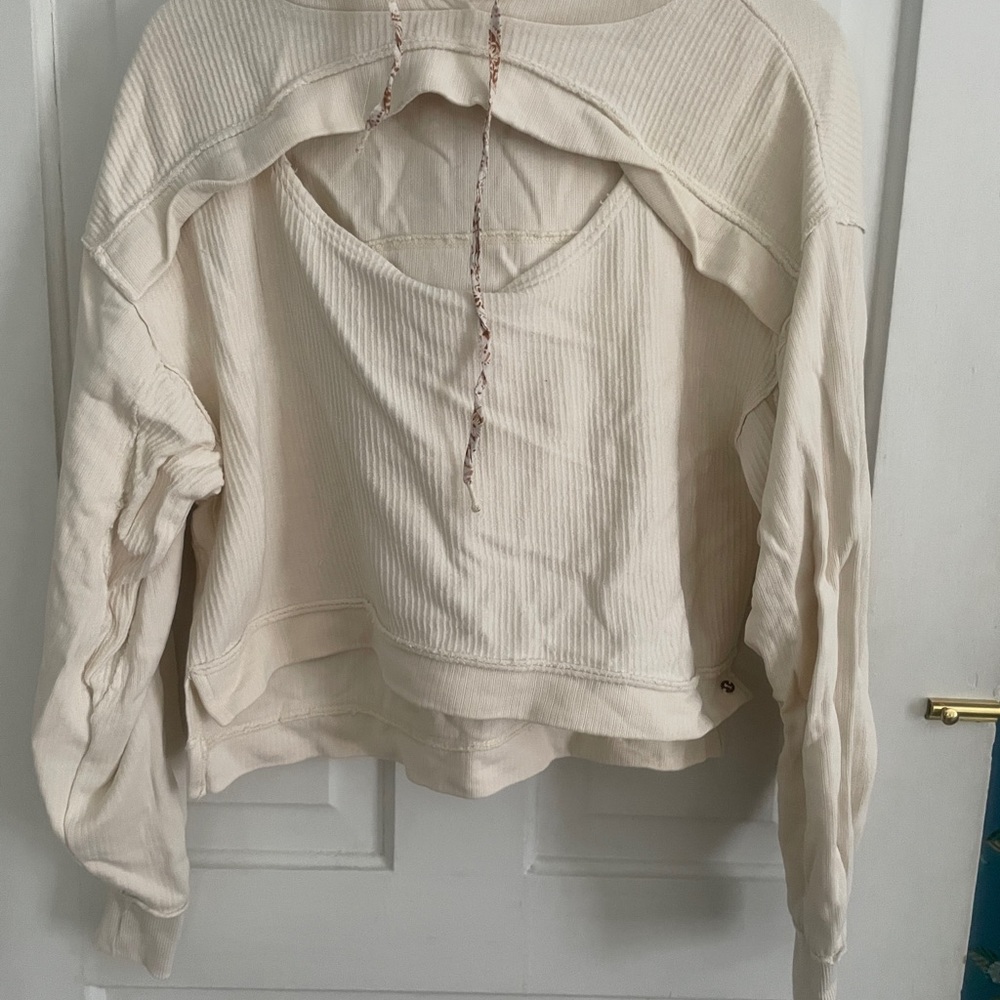 Pilcro Cream Ribbed Sweatshirt